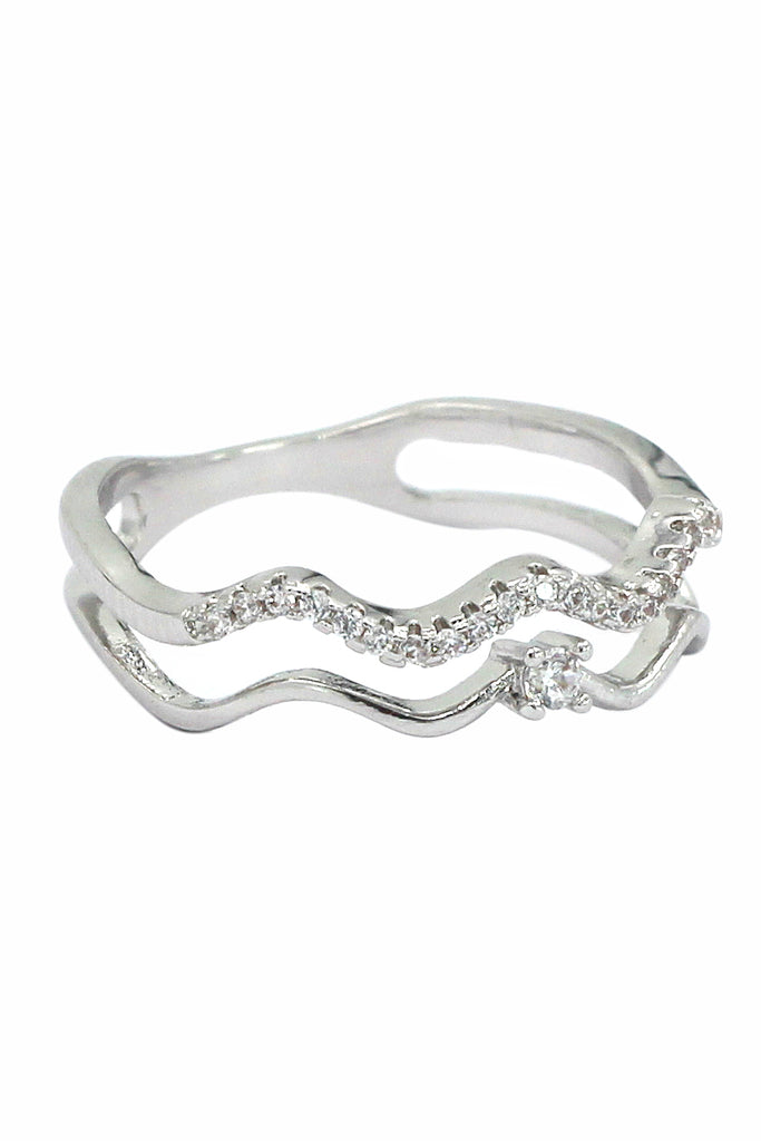 double wave inlaid crystal ring