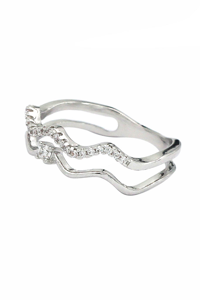 double wave inlaid crystal ring
