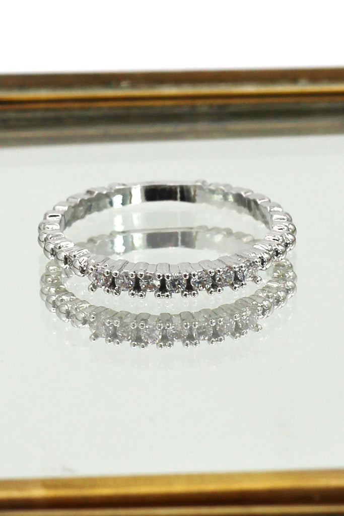 concise silver crystal ring