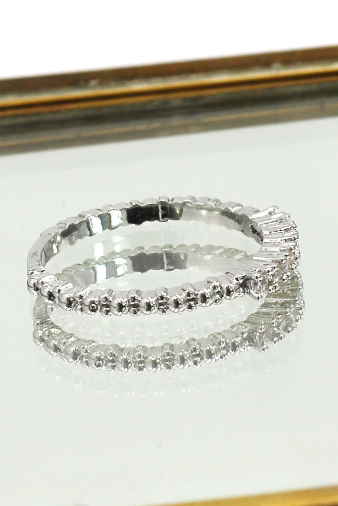 concise silver crystal ring