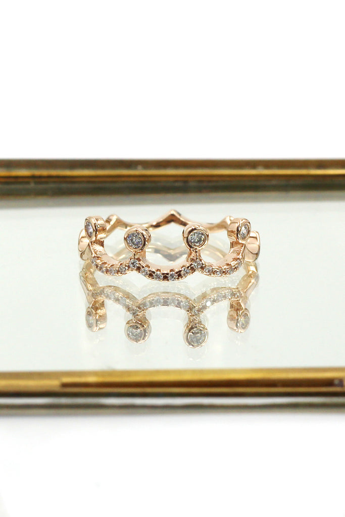 small crown rose gold mosaic crystal ring