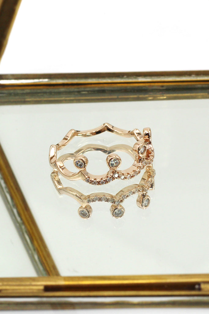 small crown rose gold mosaic crystal ring