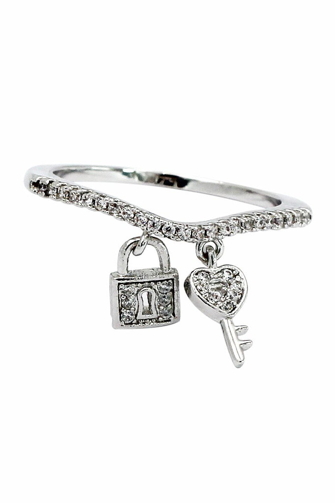 fashion crystal lock necklace ring set