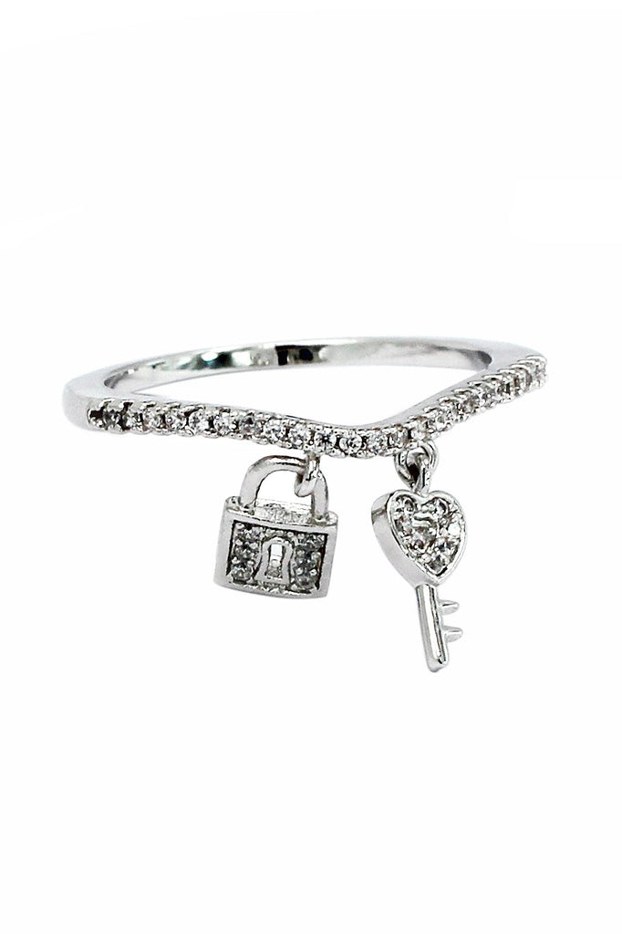 fashion crystal lock necklace ring set