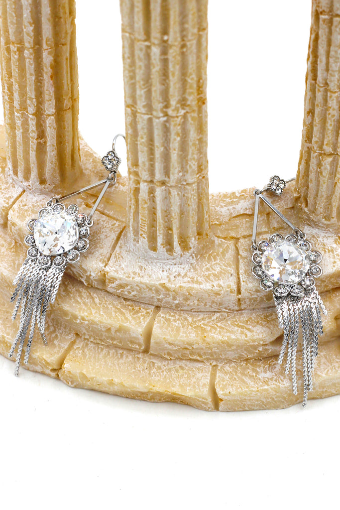 noble pendant sunflower crystal tassel silver earrings
