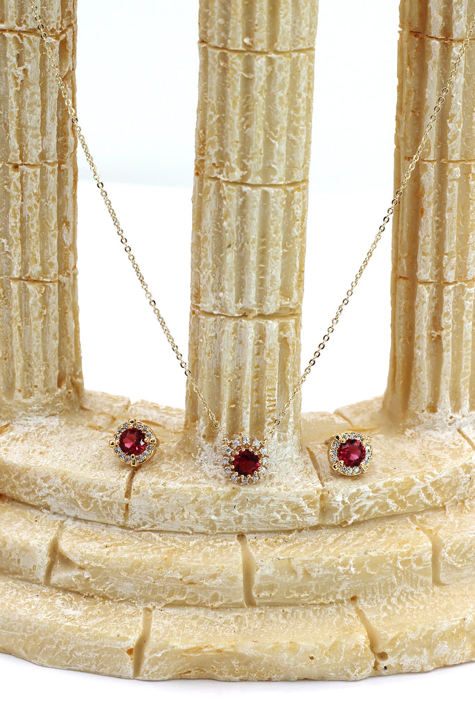 fashion gold red earrings necklace set