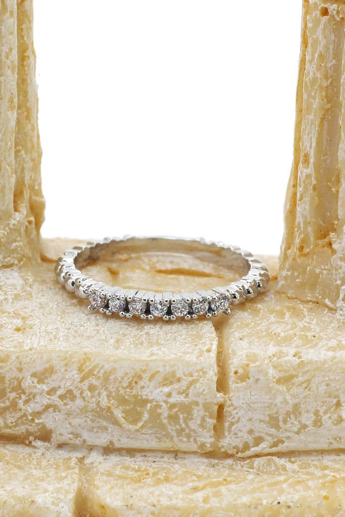 concise silver crystal ring