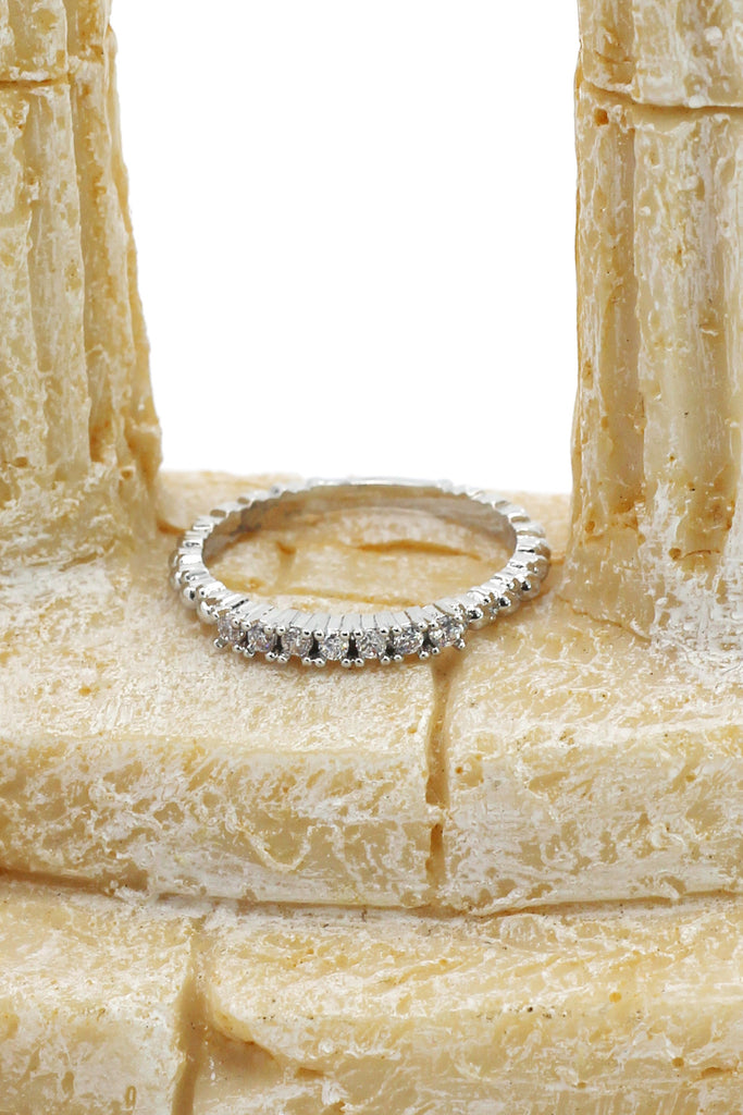 concise silver crystal ring