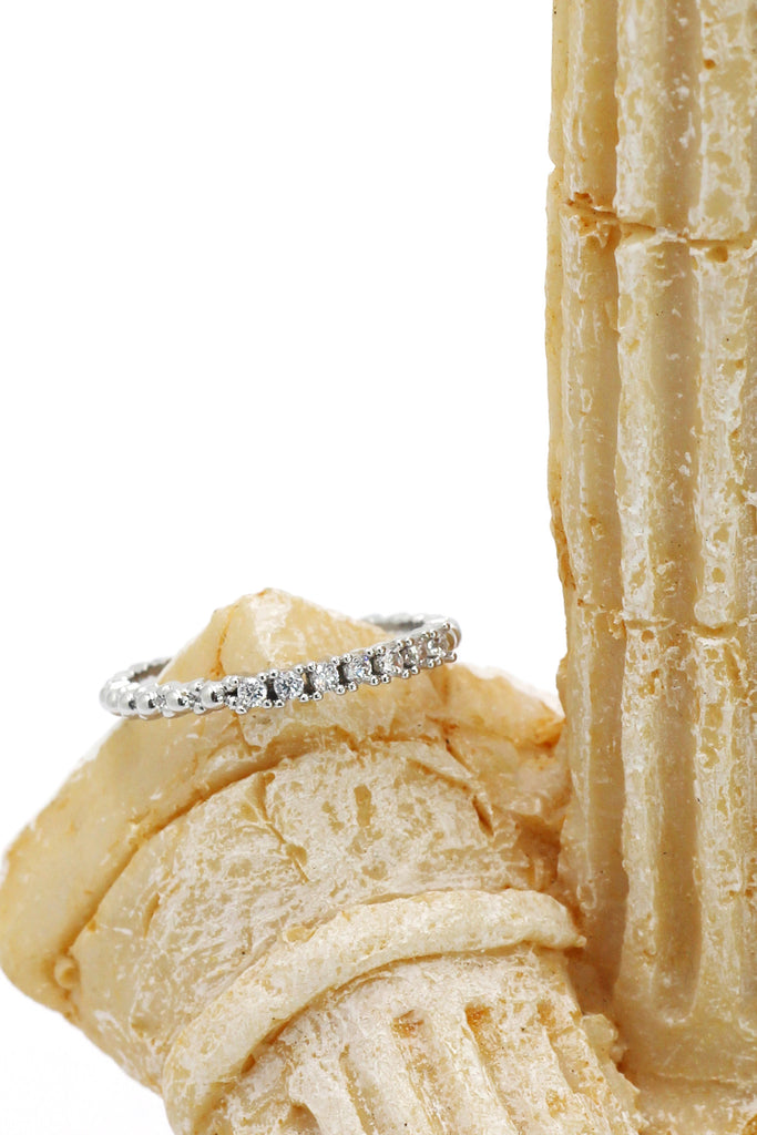 concise silver crystal ring