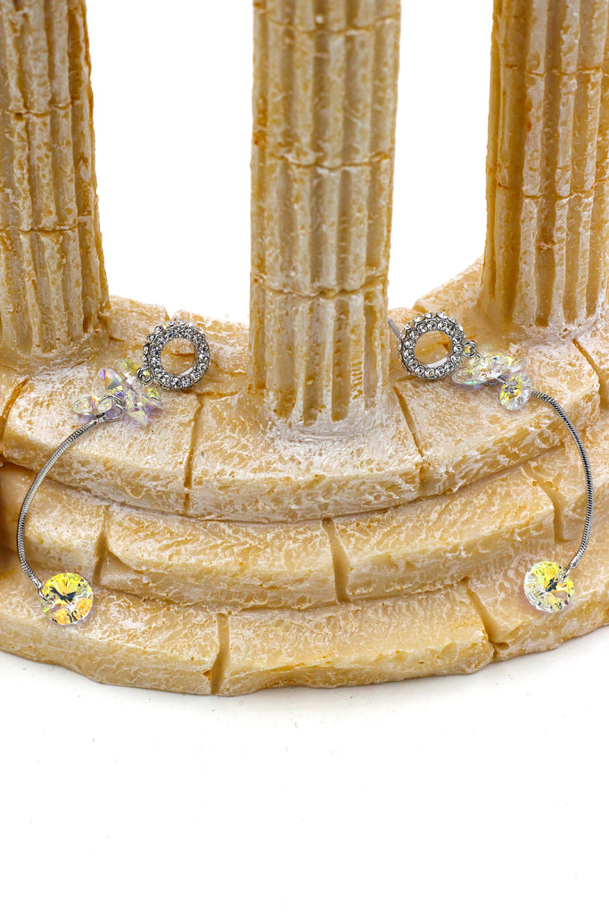 lovely circle crystal line silver earrings