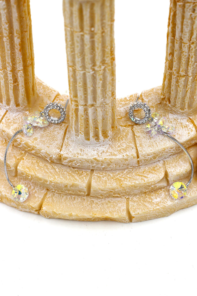 lovely circle crystal line silver earrings