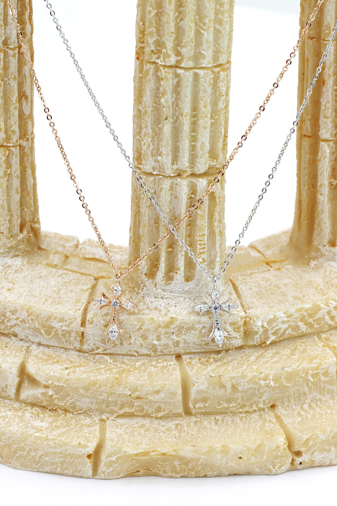 classic cross crystal earrings necklace set