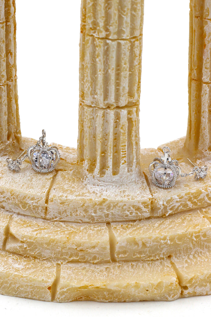 mini crown and pendant crystal earrings