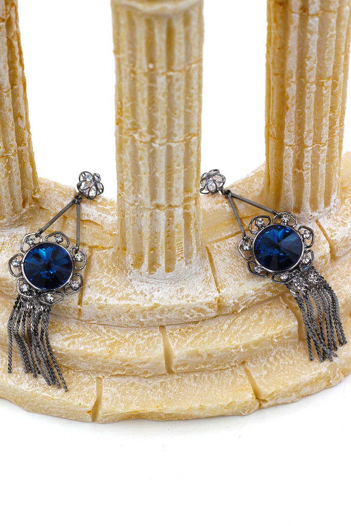 noble pendant black tassel crystal flower earrings