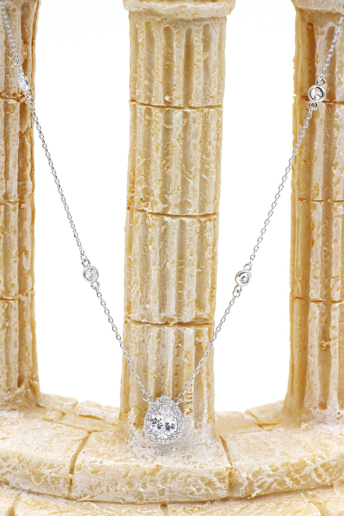 elegant crystal droplets silver necklace earring set