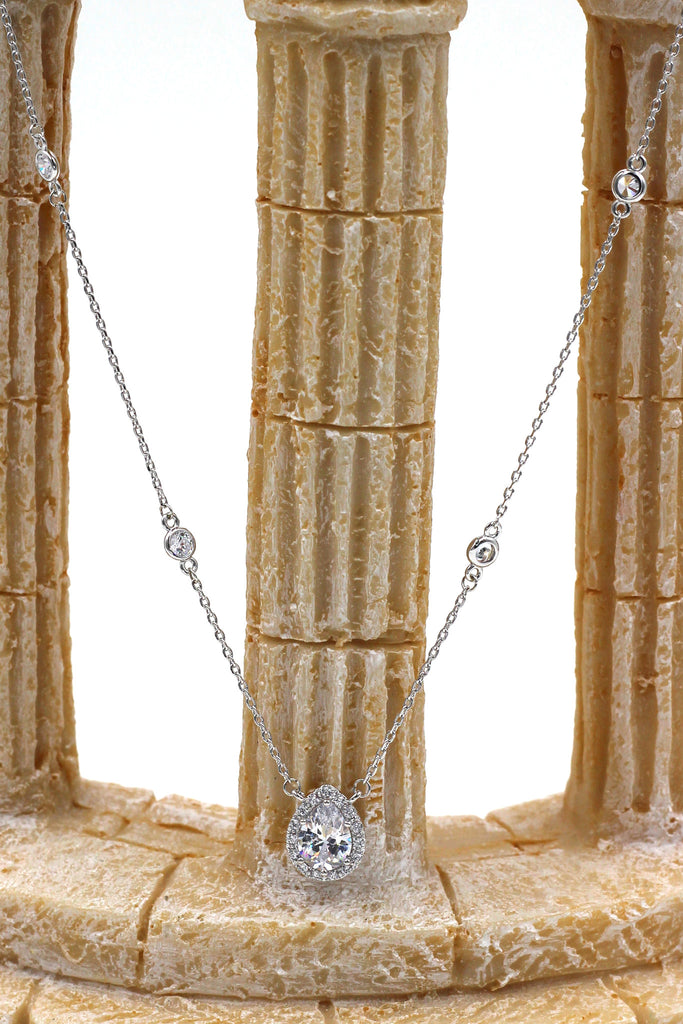 elegant crystal droplets silver necklace