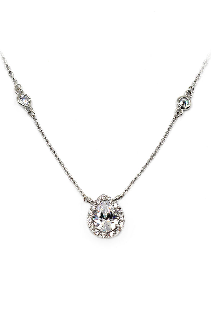 elegant crystal droplets silver necklace