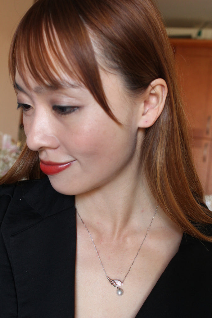 fashion wing pearl silver necklace earrings set