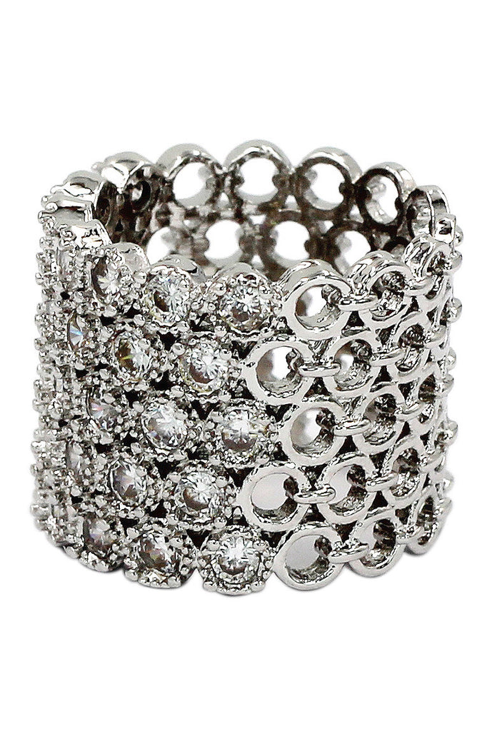 luxury multi-row crystal silver ring