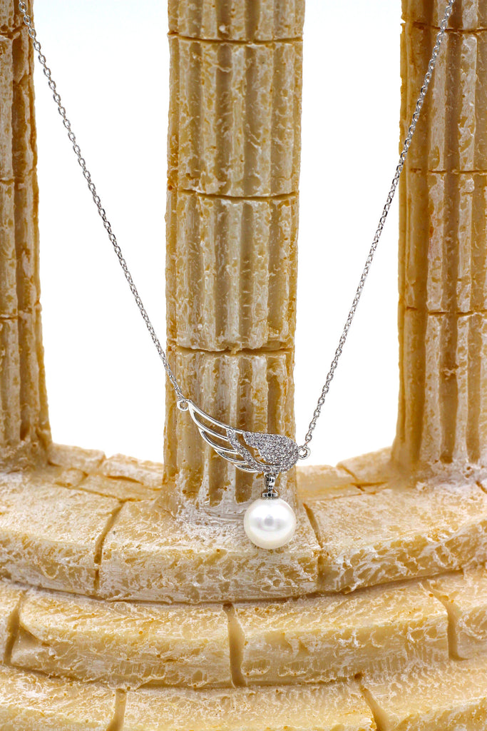fashion wing pearl silver necklace earrings set