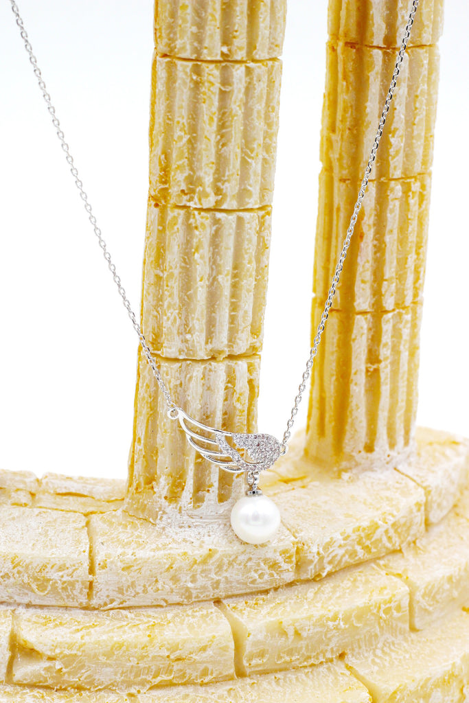 mini wing pearl necklace earring set