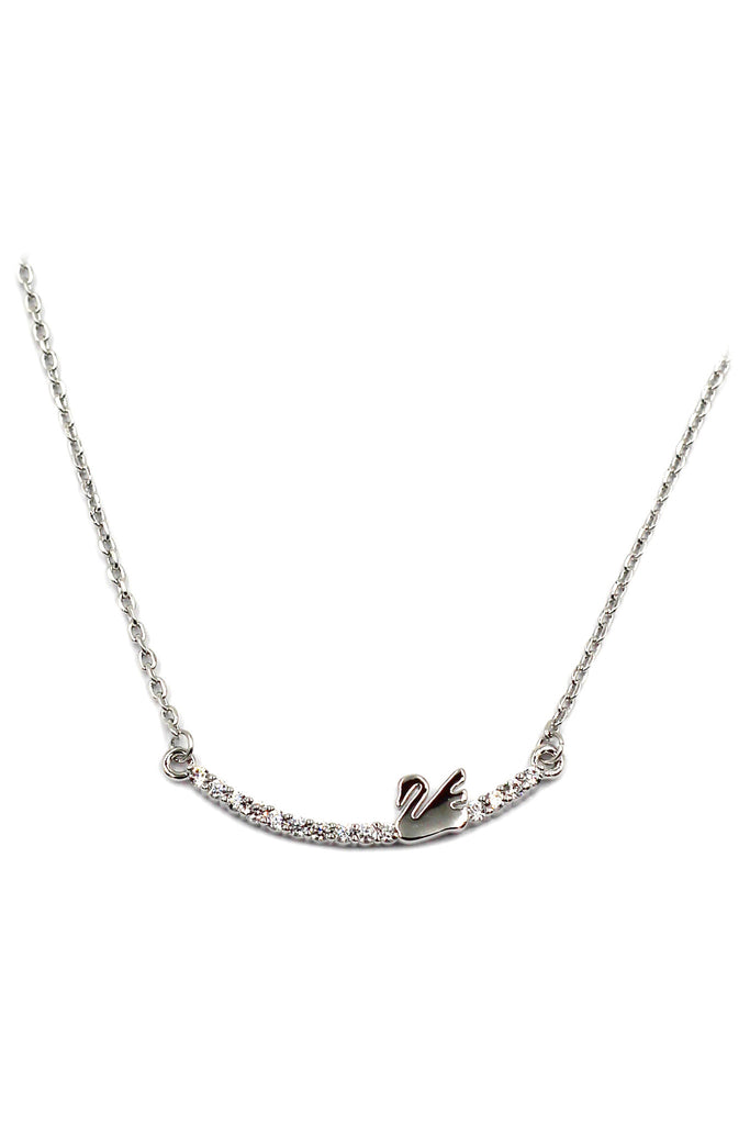 mini swan crystal silver necklace