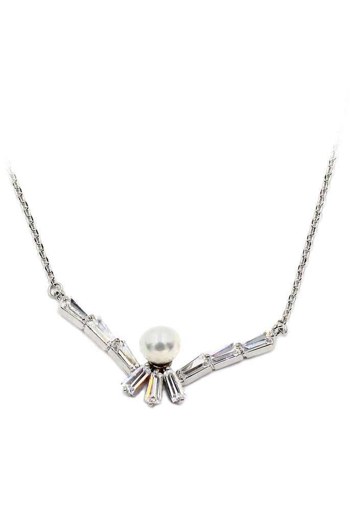 delicate mini crystal pearl necklace earrings silver set