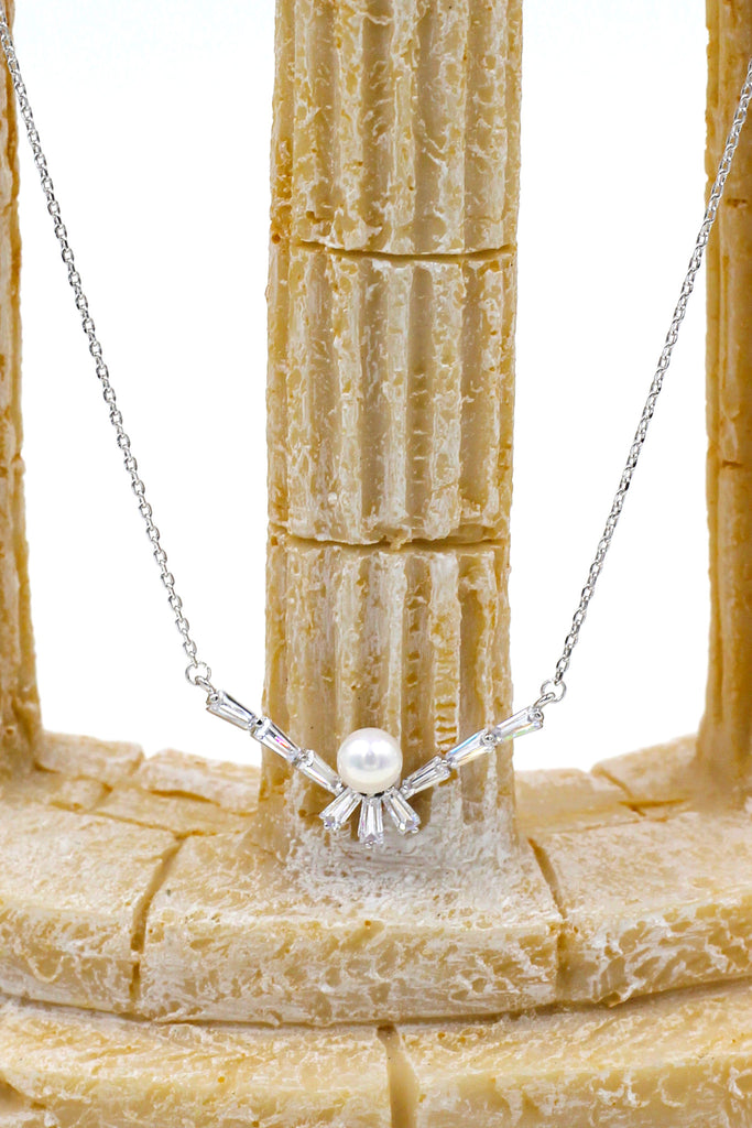 simple rosette crystal and pearl necklace earrings set