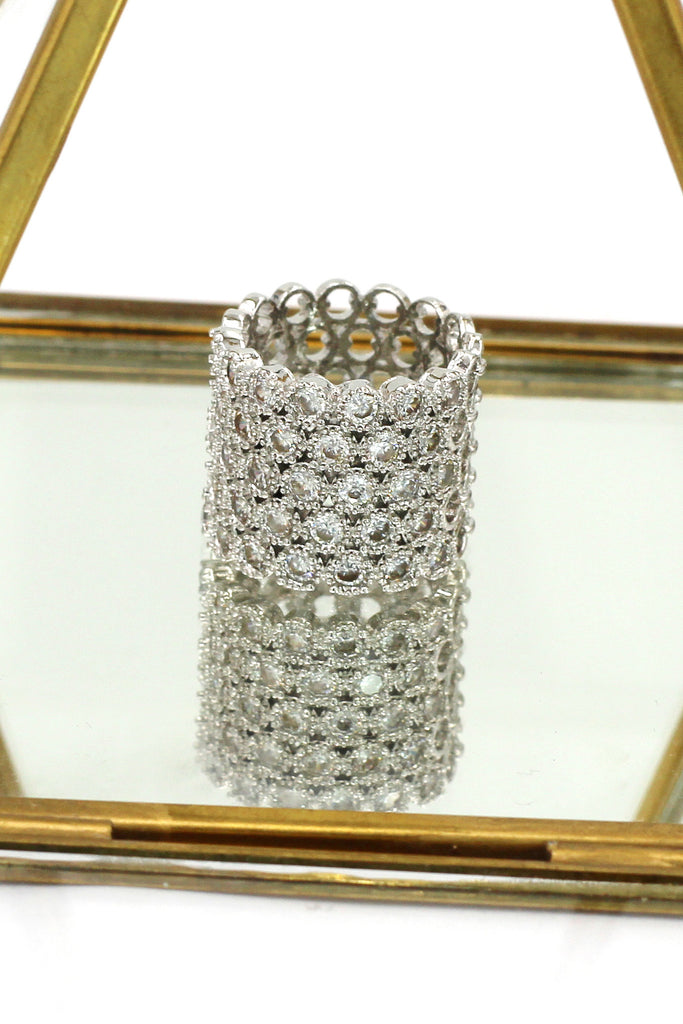 luxury multi-row crystal silver ring