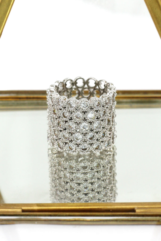 luxury multi-row crystal silver ring