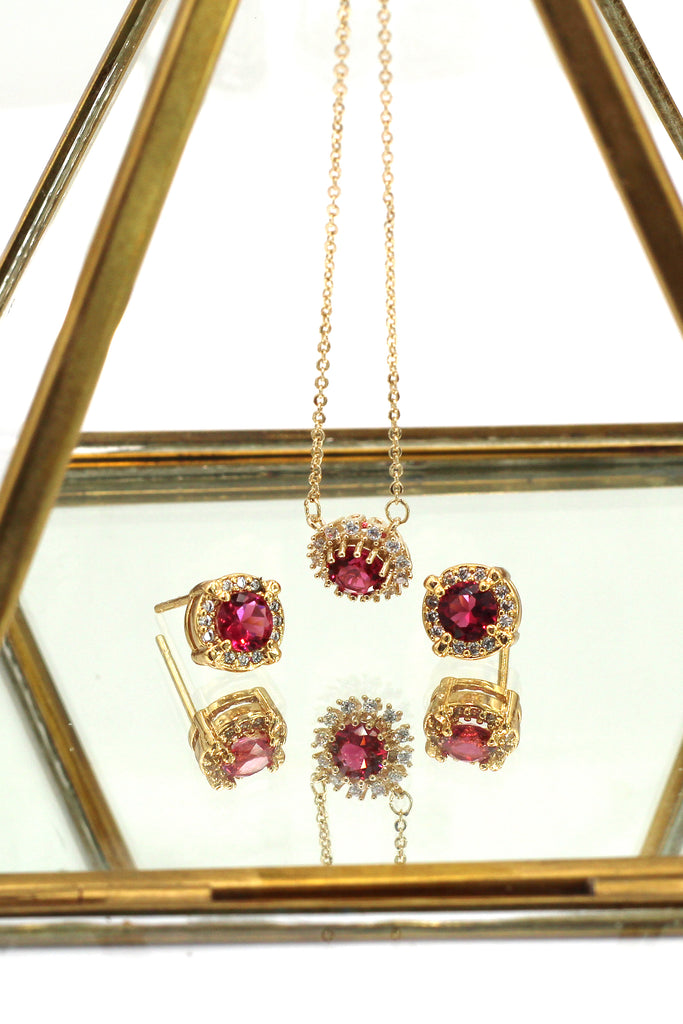 fashion gold red earrings necklace set