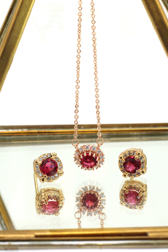simple red crystal necklace earrings set