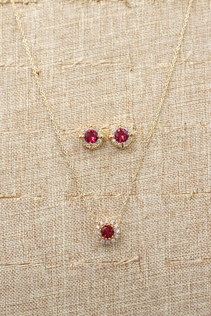 fashion gold red earrings necklace set