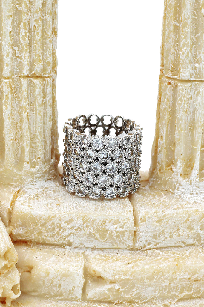 luxury multi-row crystal silver ring