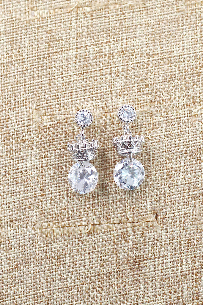 shiny crown crystal earrings