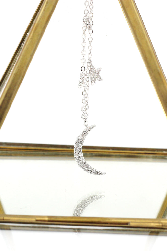 Star Moon Crystal Necklace and Earring Set