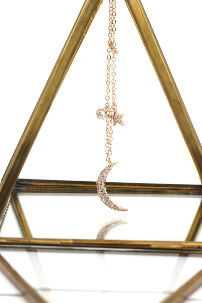 shiny star moon crystal necklace