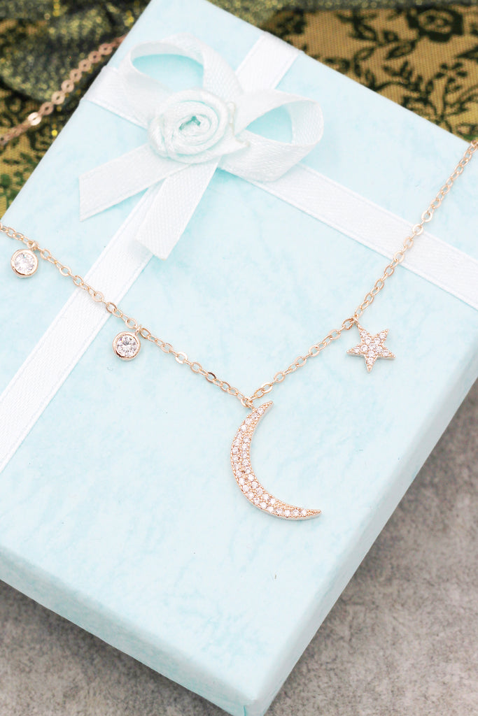 shiny star moon crystal necklace