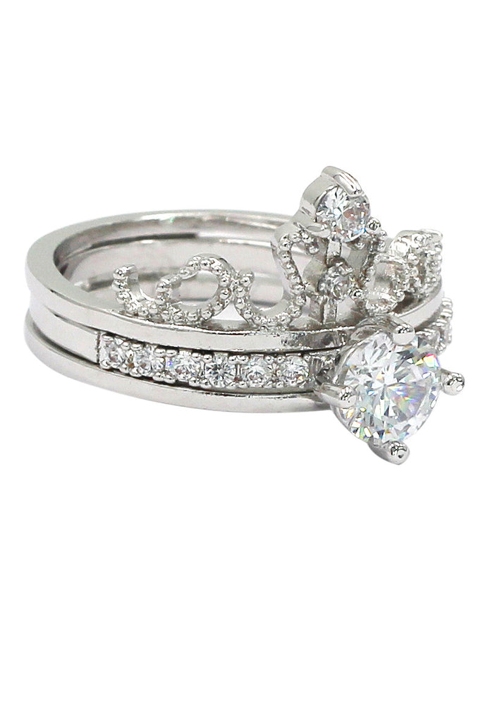 noble crystal crown silver ring
