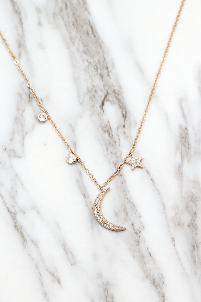 shiny star moon crystal necklace