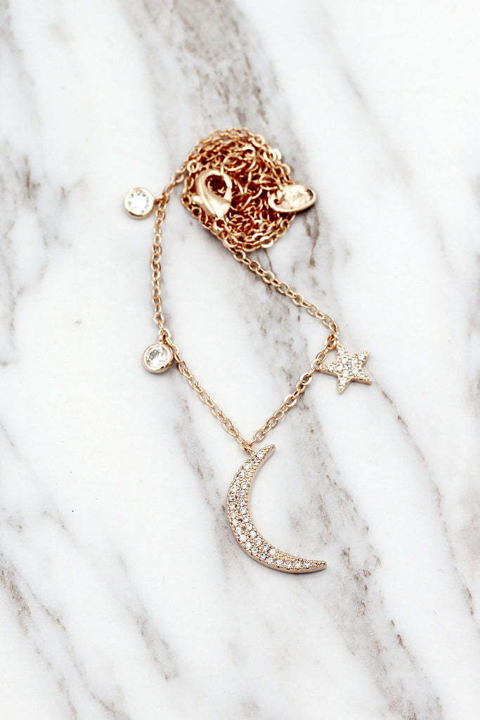 shiny star moon crystal necklace