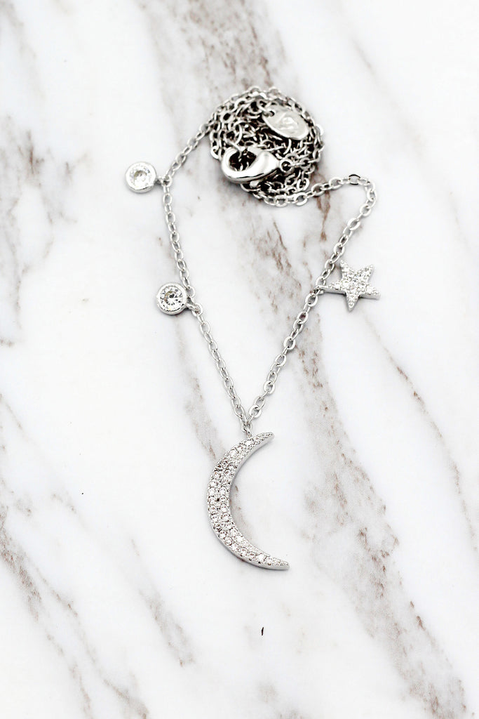 shiny star moon crystal necklace