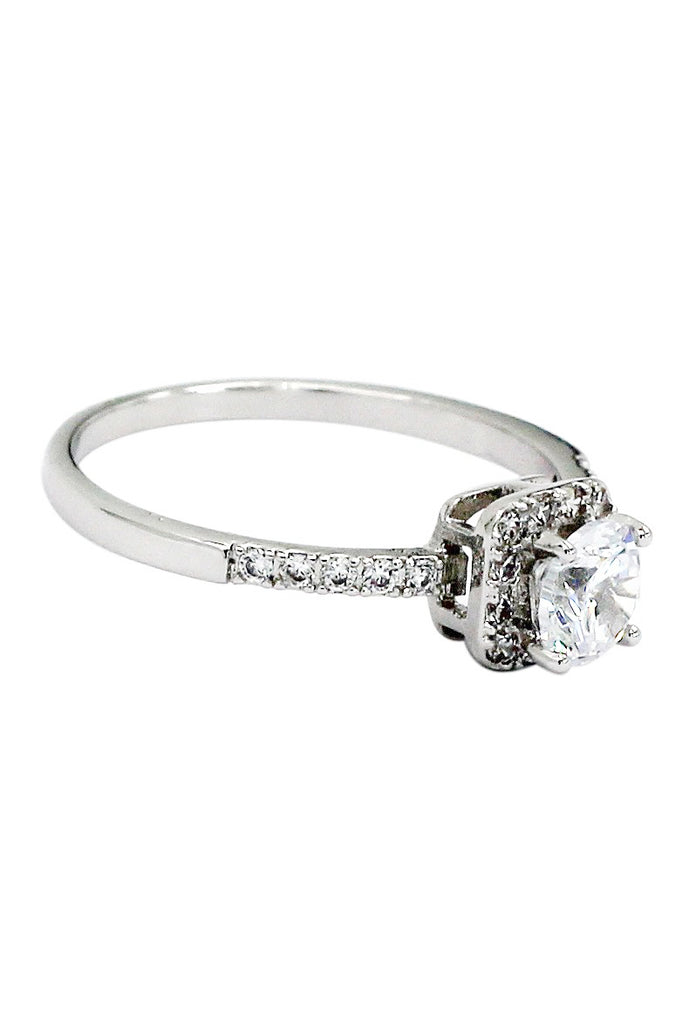 silver square crystal necklace ring set