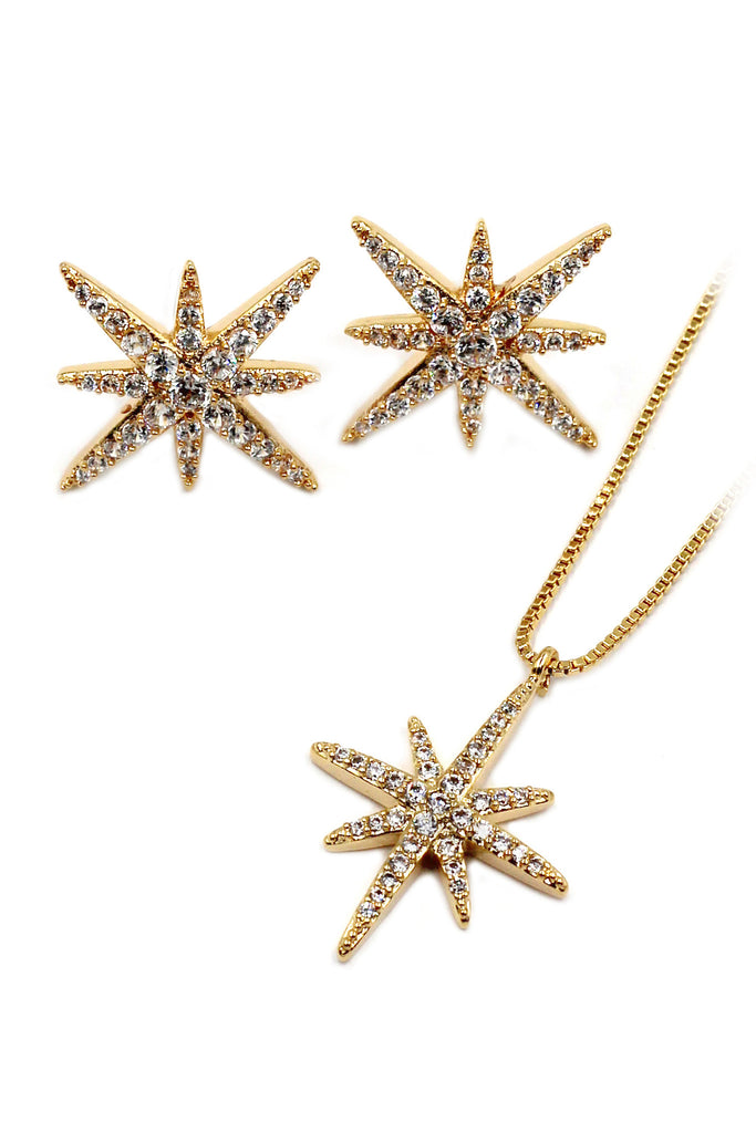 fashion polaris small crystal necklace earrings set