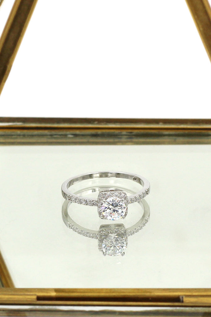 silver square crystal necklace ring set