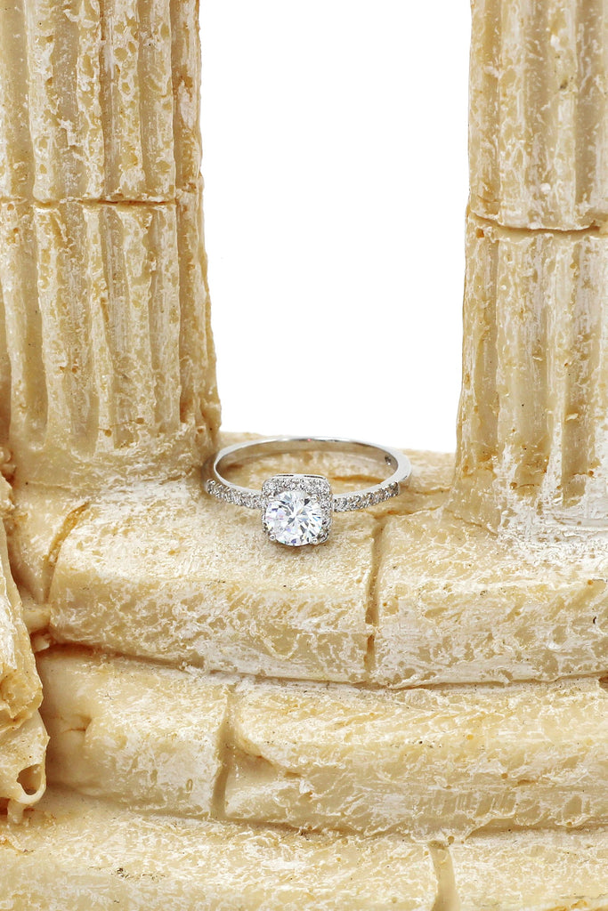 silver square crystal necklace ring set