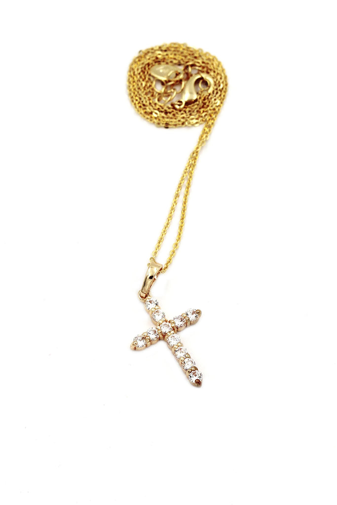 golden crystal cross necklace earring set
