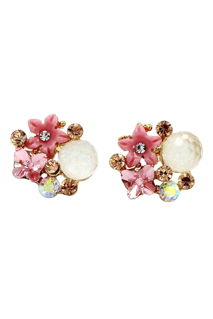 cute pink crystal earrings necklace set