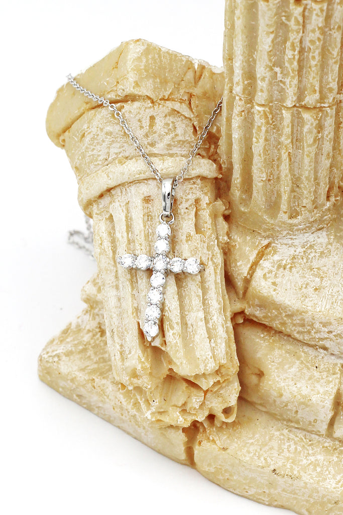 Wild silver crystal cross earrings necklace set