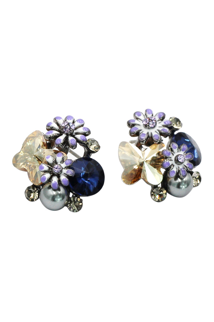 sweet crystal butterfly pearl flower earrings